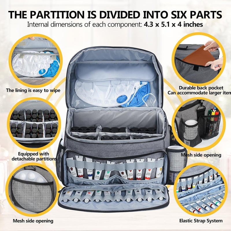 POCDUORG Store Acrylic Paint and Brush Set Organizer Bag - Carrying Case Compatible with Apple Barrel, Shuttle Art, Caliart Art Supplies - Includes Detachable Paint Brush Holder - for Travel/Outdoor Sketching (Gray) - Image 3